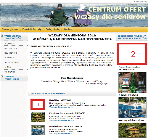 Tanie wczasy dla senior�w w g�rach - po�o�enie reklam w serwisie